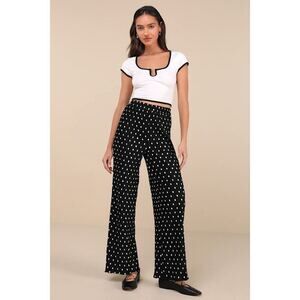 Lulus Marvelously Adorable Black Polka Dot Pleated High-rise Pants - Size S